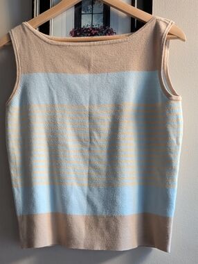 Striped Knit Tank Top in Light Blue & Beige